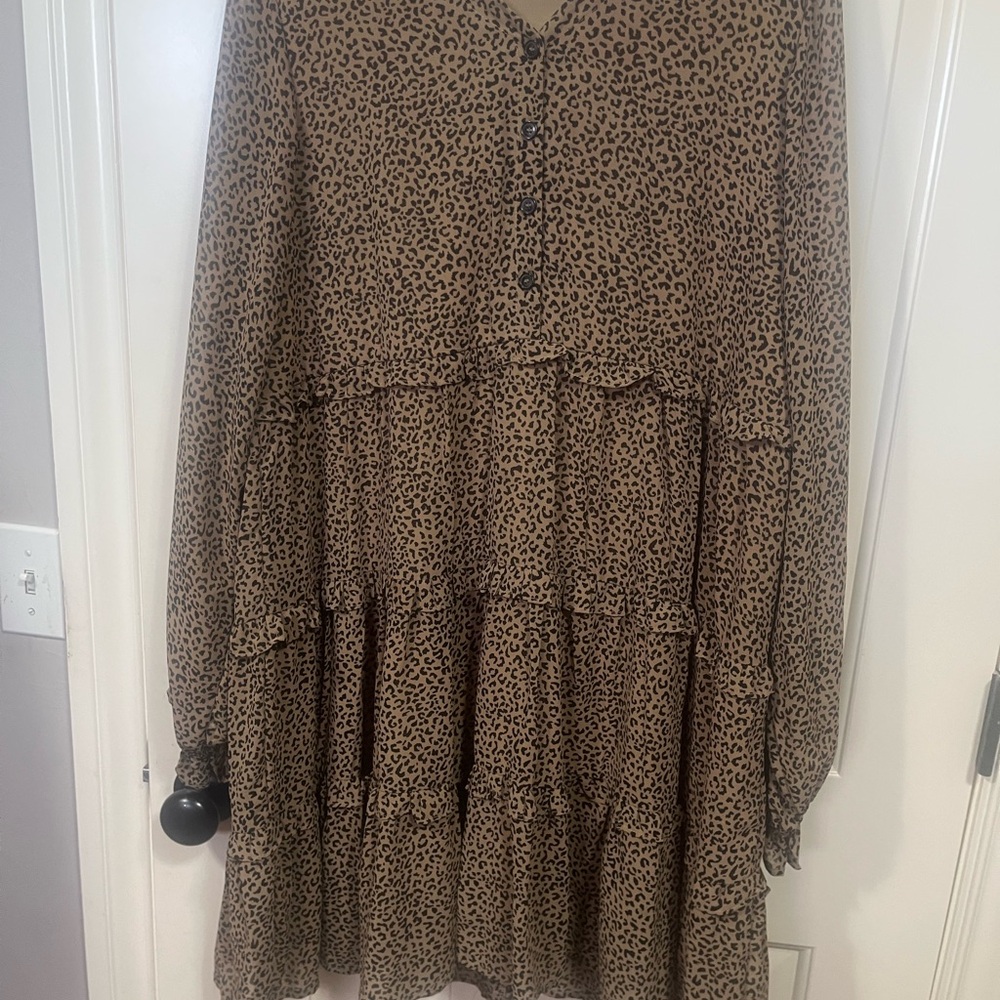 JODIFL Animal Print Tiered Midi Dress - Tan